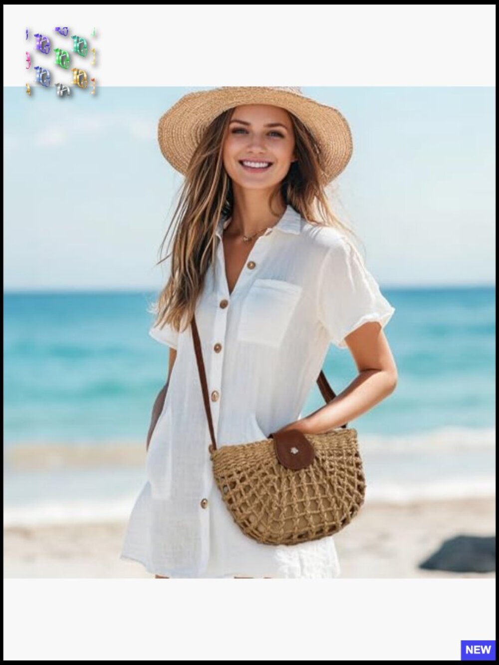 Woven Straw Crossbody Bag Beach Summer Handbag Shoulder Purse - Picture 6 of 7